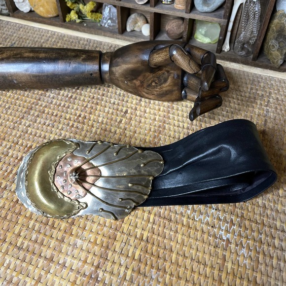 Vintage 80s Celestial Moon and Sun Belt in Brutalist Style Metal and Leather main image 5